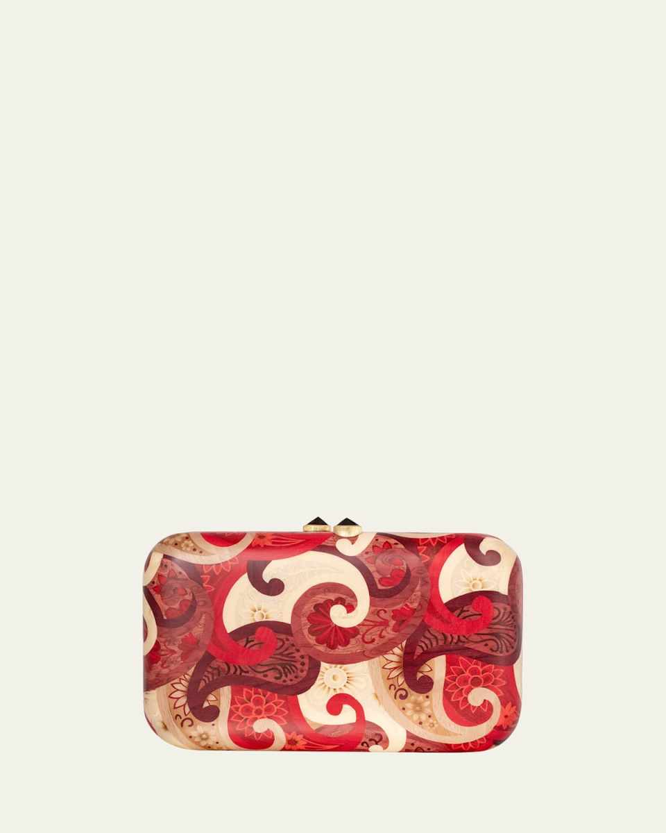 Red Paisley Marquetry Clutch with Garnets
